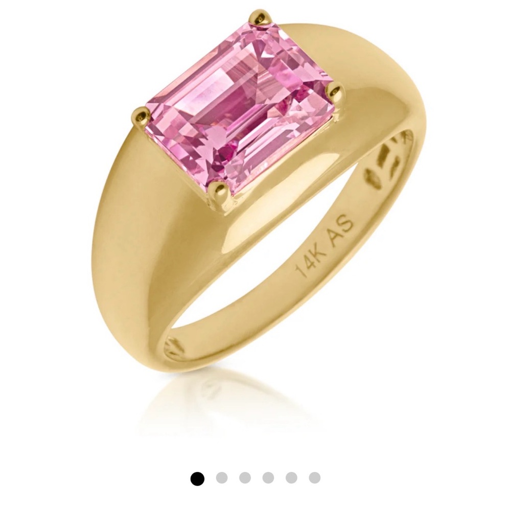 14K Gold Pink Emerald-Cut Gemstone Ring for Women